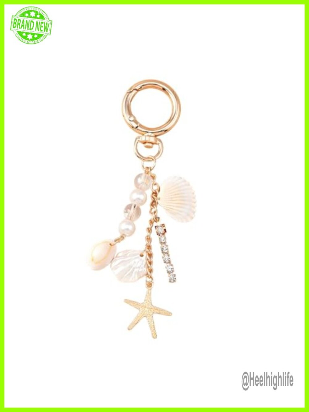 Gold Beach Keychain Cute Starfish Pearl Seashell Bag Charms Purse Charm Summer